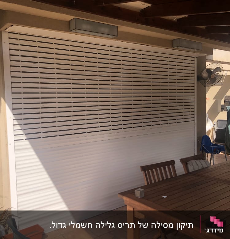 תריסים לבנים סגורים על קיר חיצוני